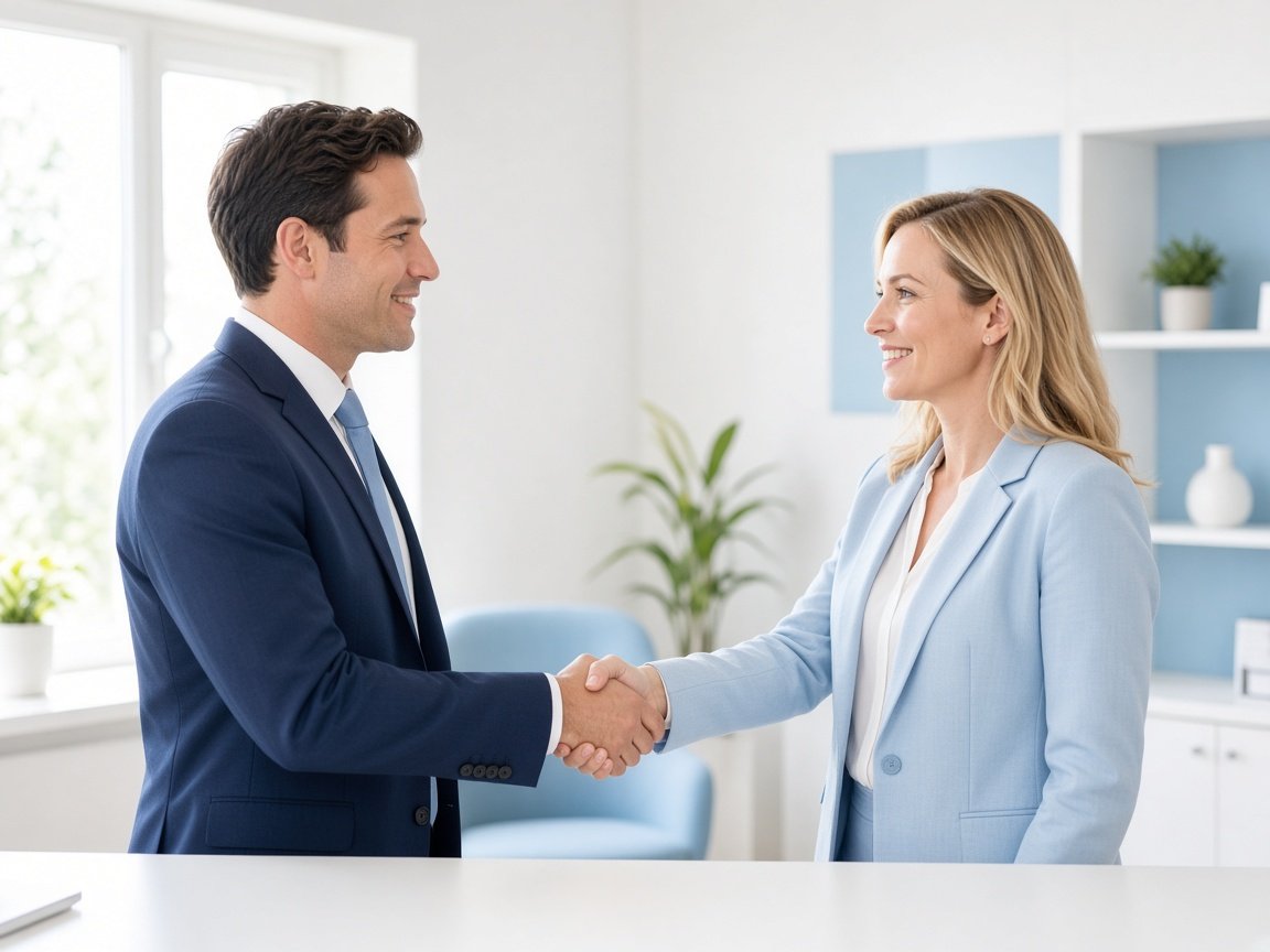 Professional business handshake in a bright boardroom